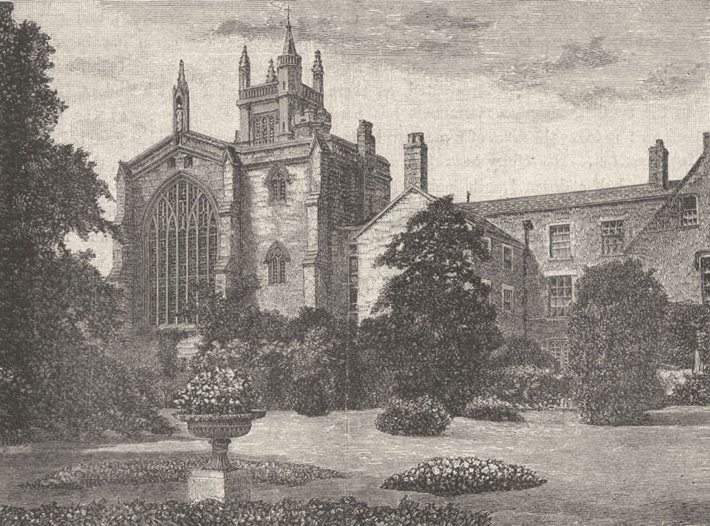 HANTS. Winchester. College Chapel, Warden's Gdns 1898 old antique print